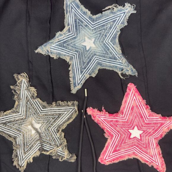 Aelfric Eden Women's LRG Denim Star Applique Hoodie Sweatshirt Indie Skater - Picture 3 of 8